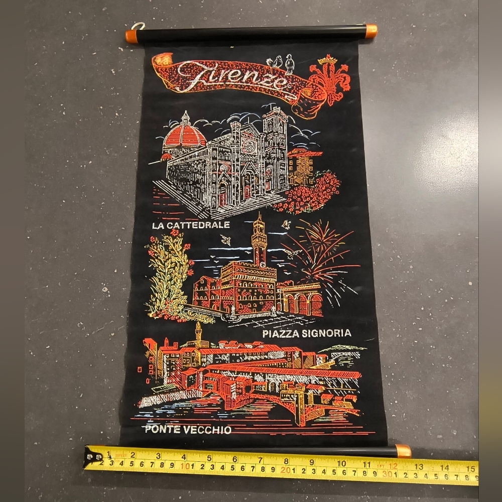 Vintage Firenze / Florence Italy wall hanging scroll retro tourist souvenir